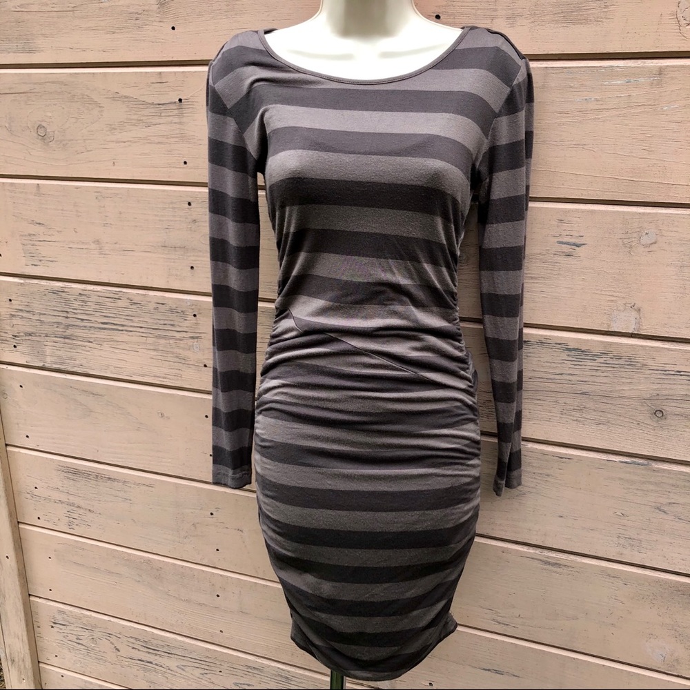Long Sleeve Striped Bodycon Fitted Dress XS